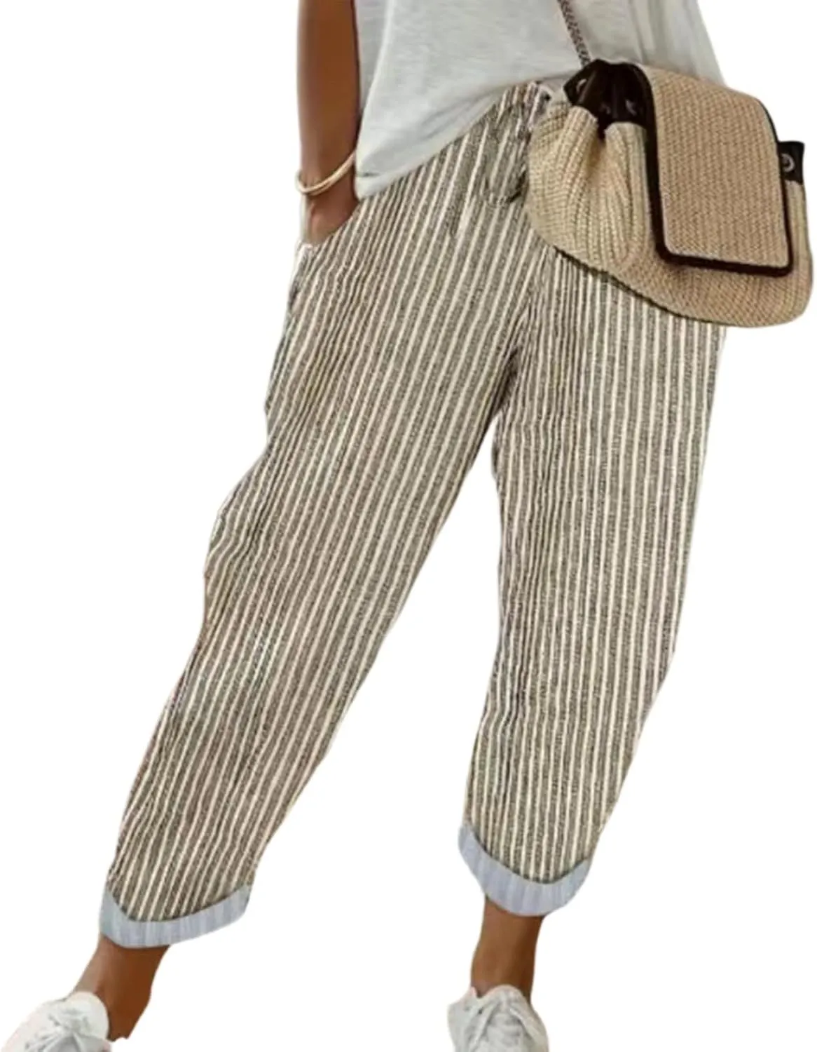 Summer Pants for Women, Drawstring Baggy Beach Trousers High Waisted Vacation Wide Leg Business Slacks Outfits
