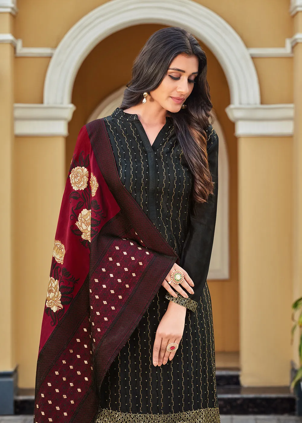 Swarovski Embroidered Aristocratic Black Pant Salwar Suit