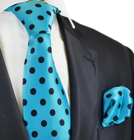 Turquoise and Black Polka Dot Tie and Pocket Square
