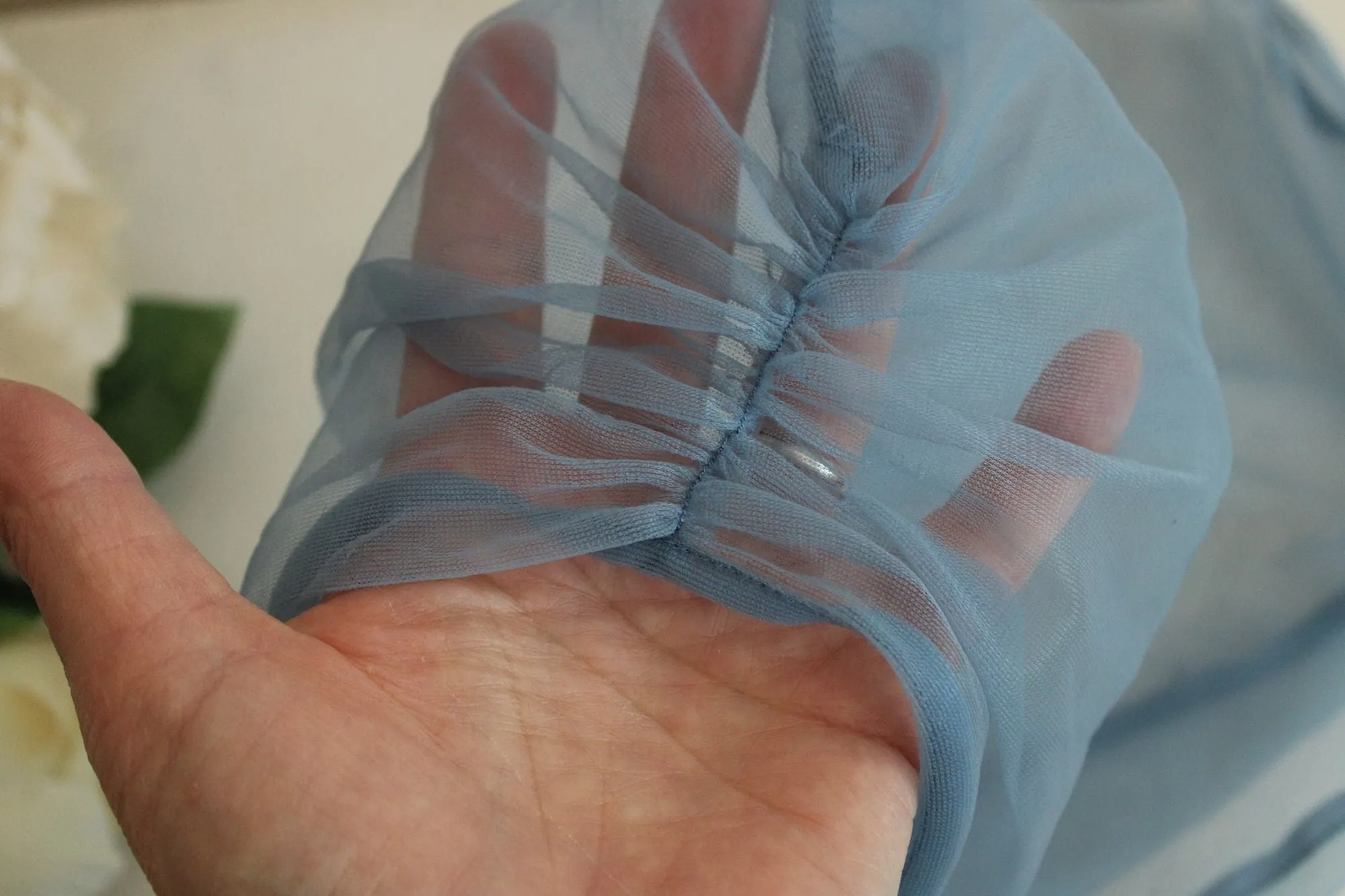 Vintage 1950s 1960s Blue Gray Nylon Chiffon Head Scarf
