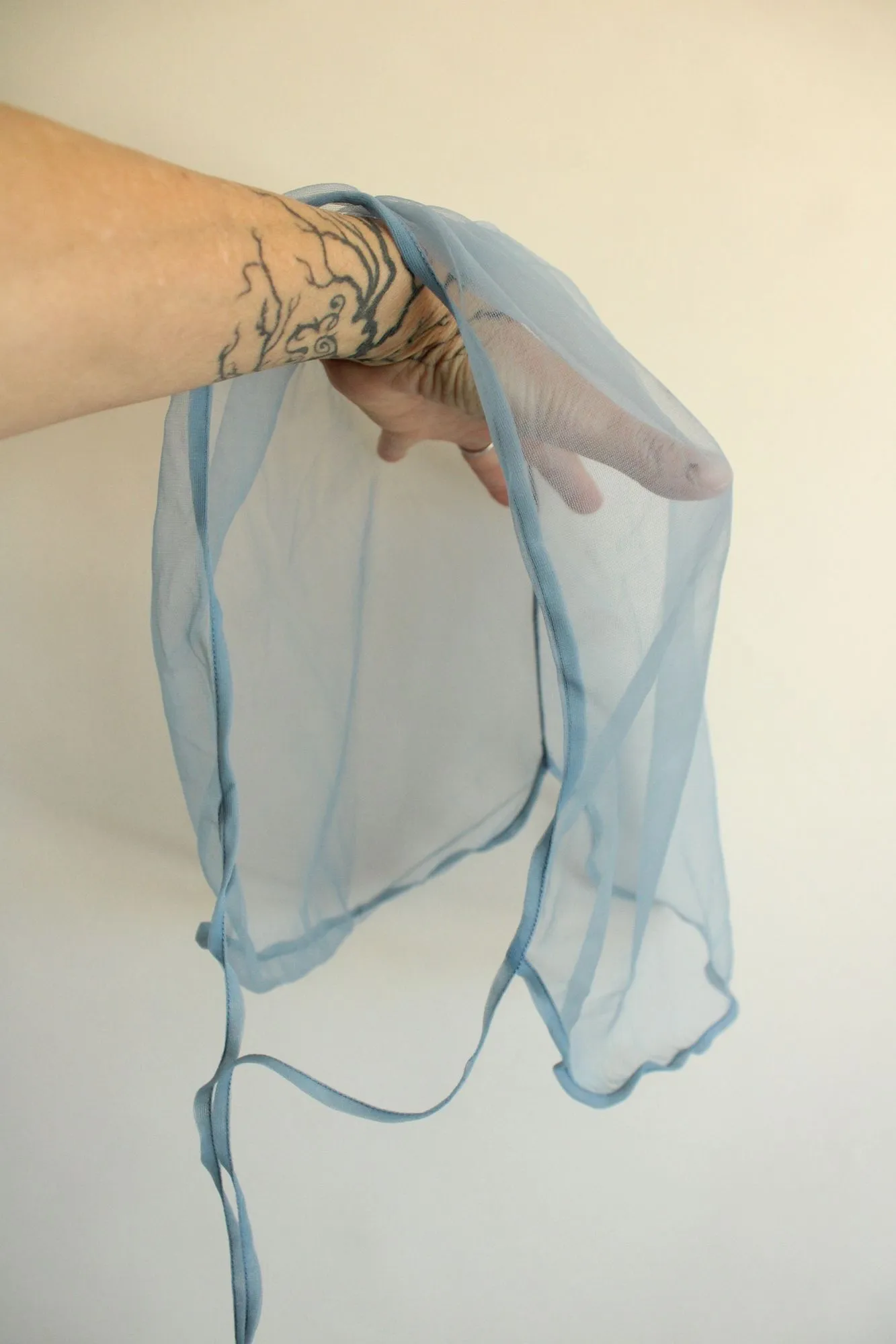 Vintage 1950s 1960s Blue Gray Nylon Chiffon Head Scarf