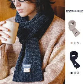 Vintage Chenille Scarf Men's Gray Waffle Neck Warmer - Solid Color