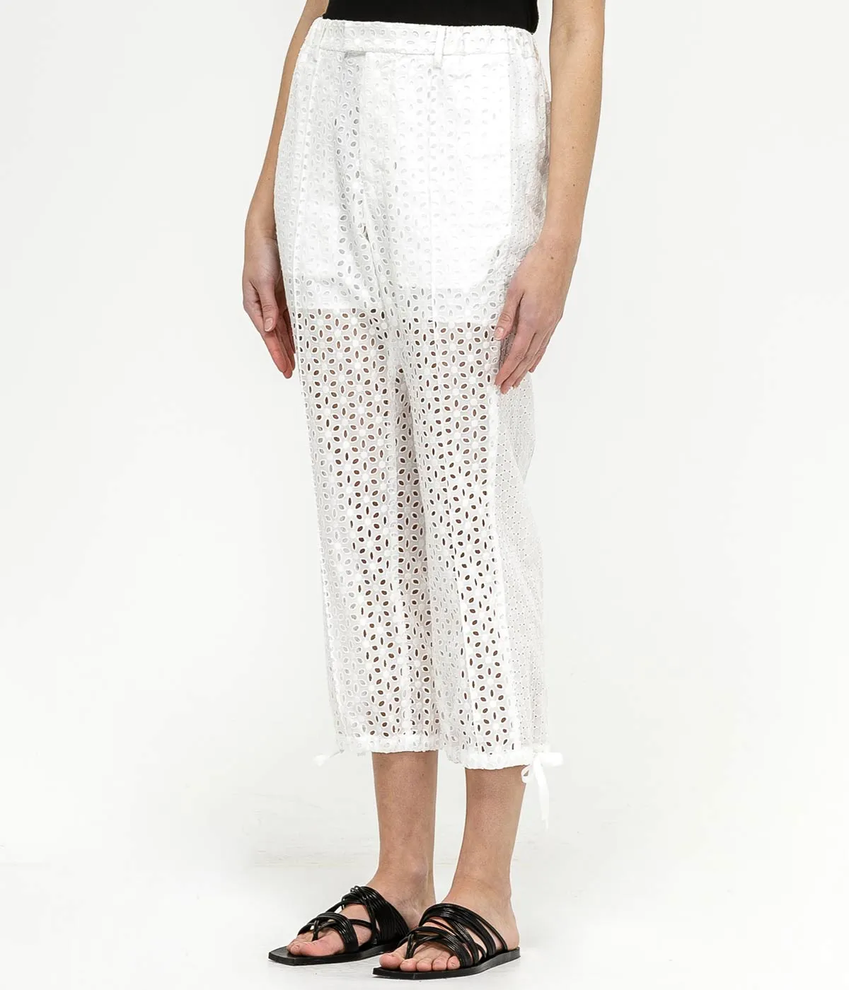 White Floral Eyelet Pants