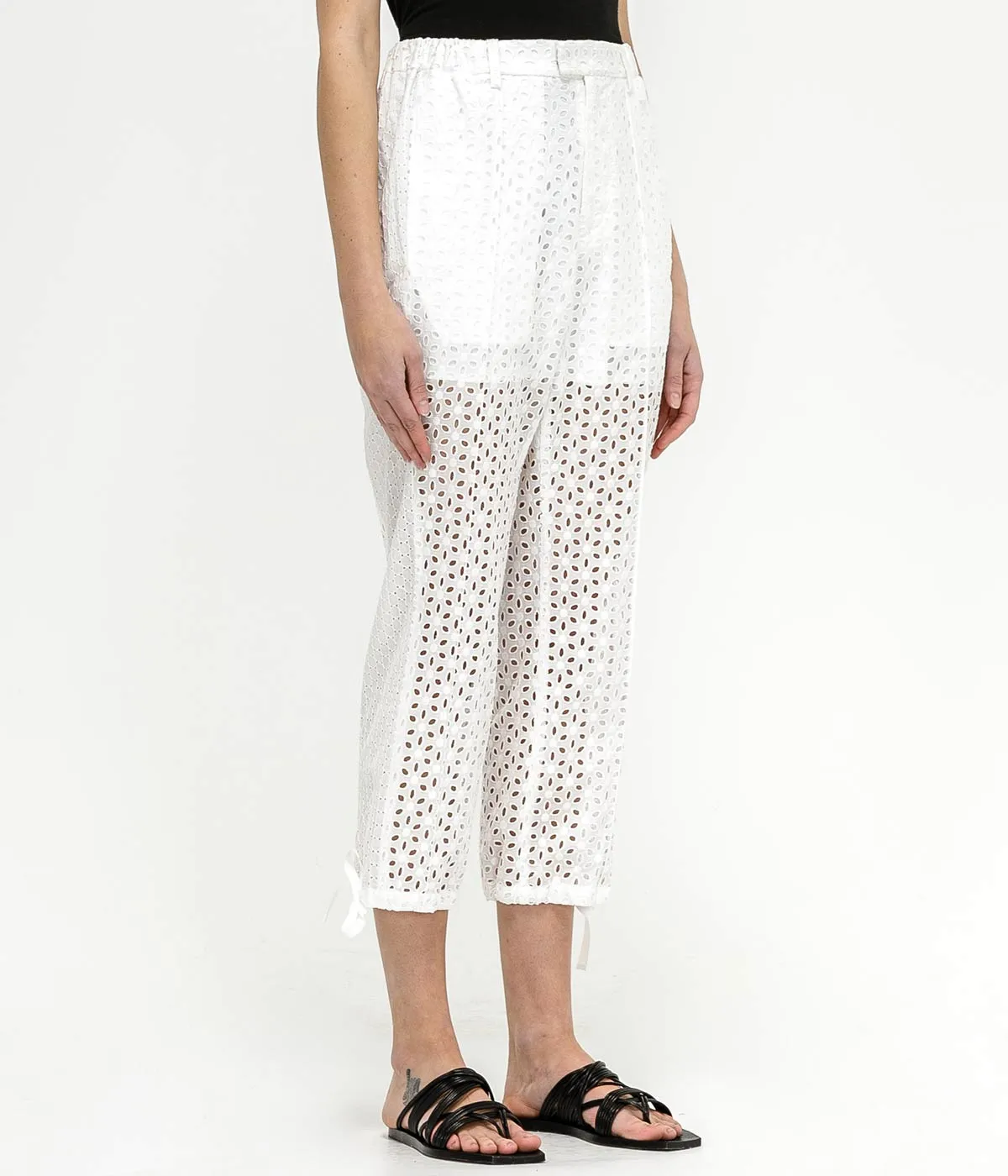 White Floral Eyelet Pants