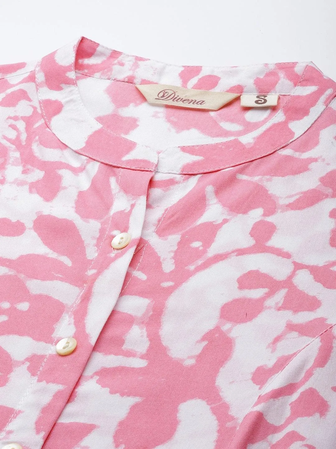 White-Pink Cotton A-Line Kurta