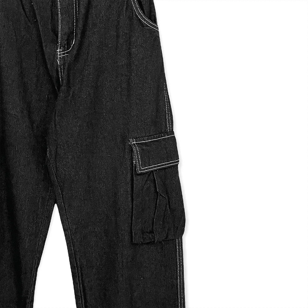 Wide Leg Denim Cargo Pants