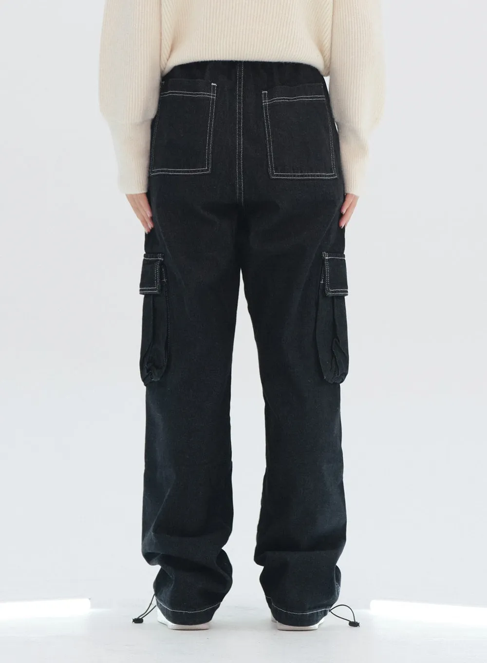 Wide Leg Denim Cargo Pants