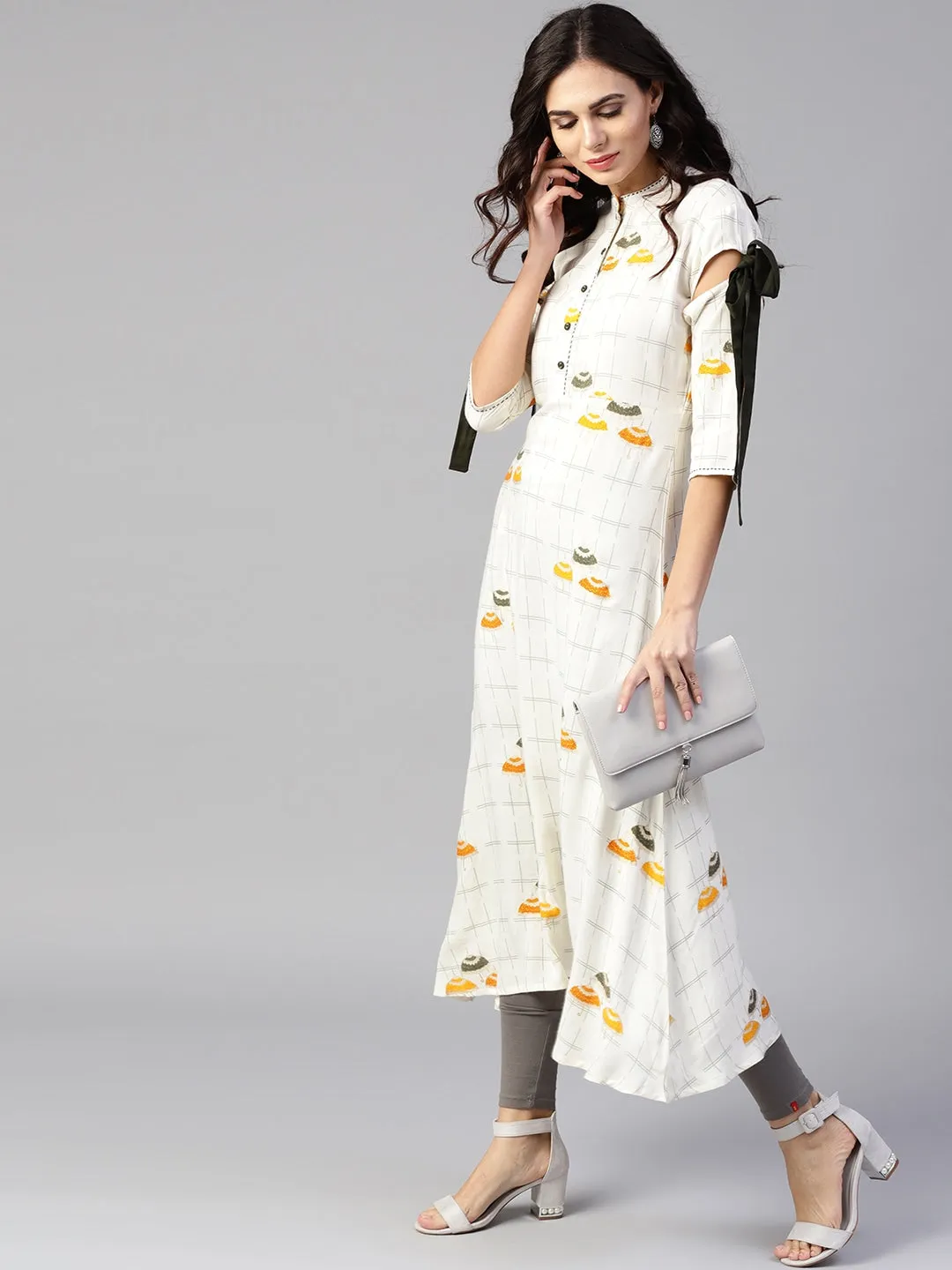Women Off-White & Mustard Printed Kurta