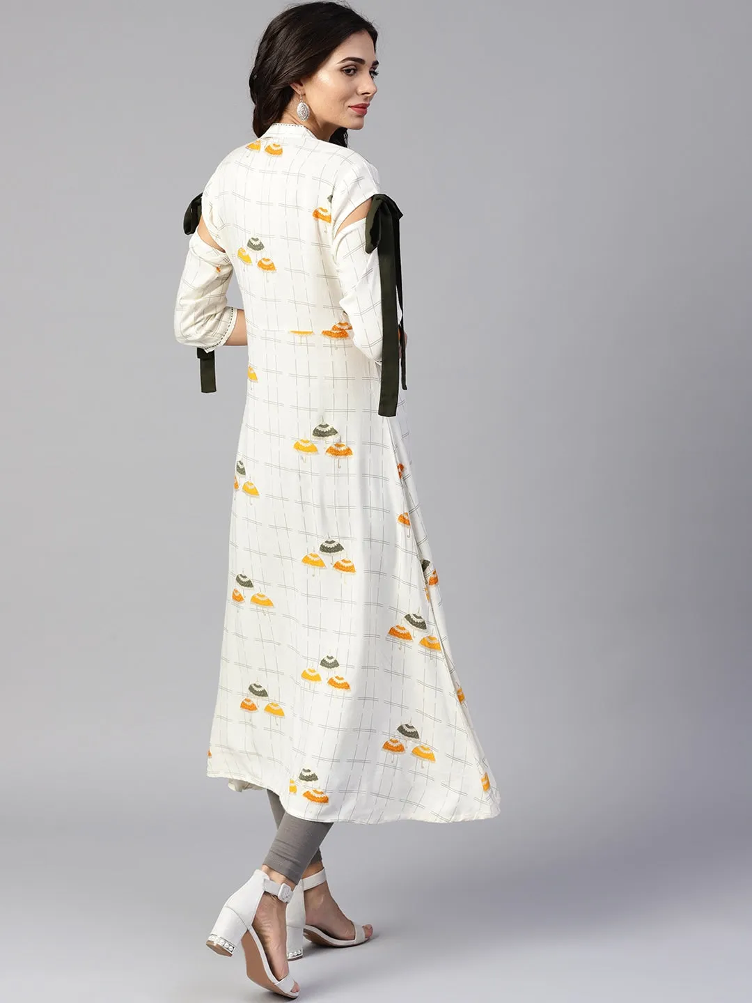 Women Off-White & Mustard Printed Kurta