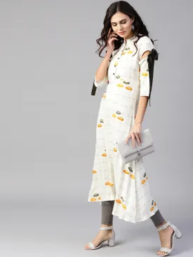 Women Off-White & Mustard Printed Kurta