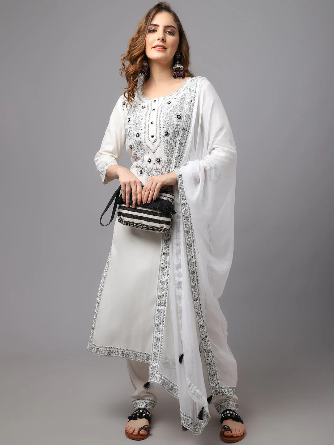 Women White Chinkankari Printed Kurta Set