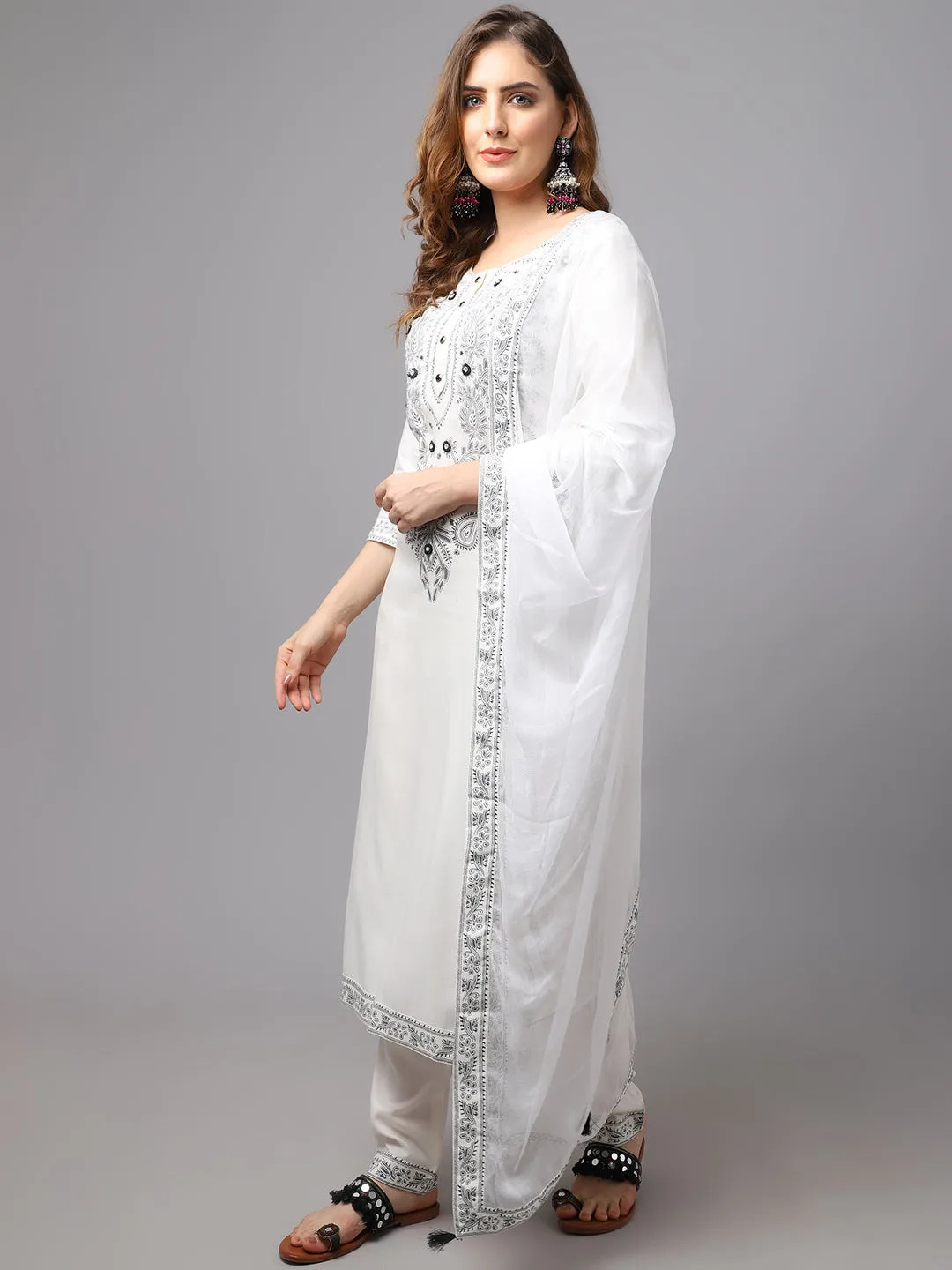 Women White Chinkankari Printed Kurta Set