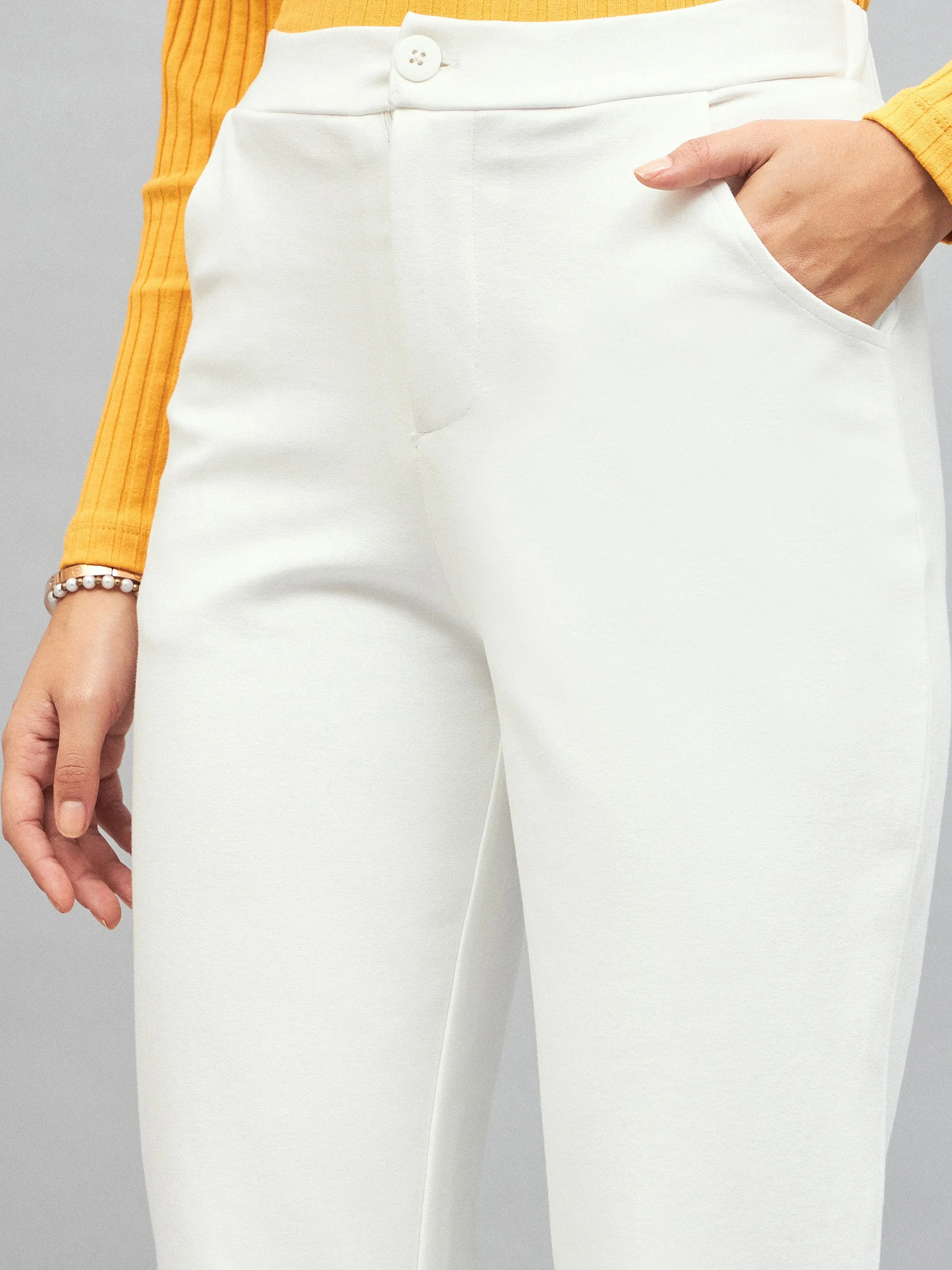 Women White Roma Tapered Pants
