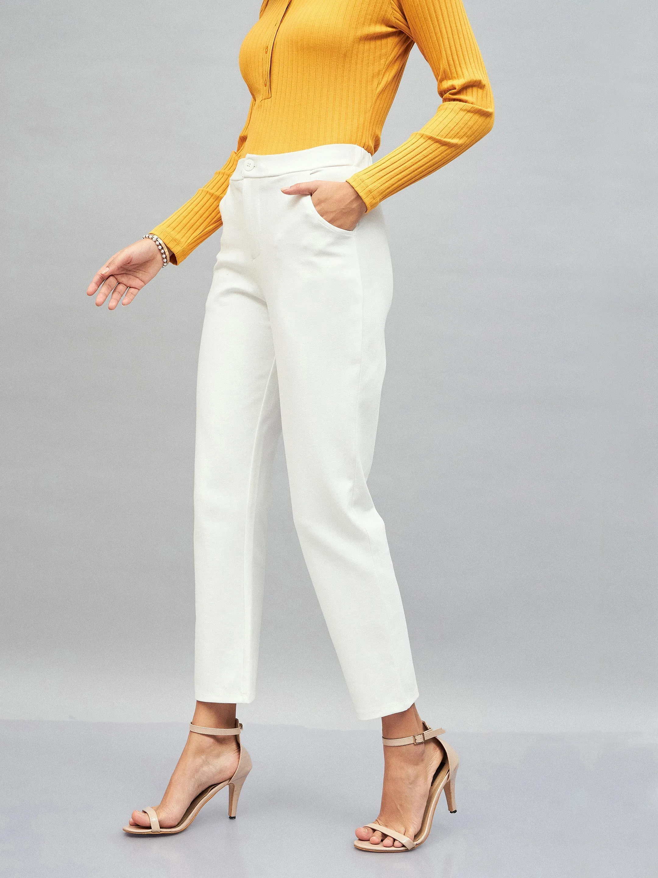 Women White Roma Tapered Pants
