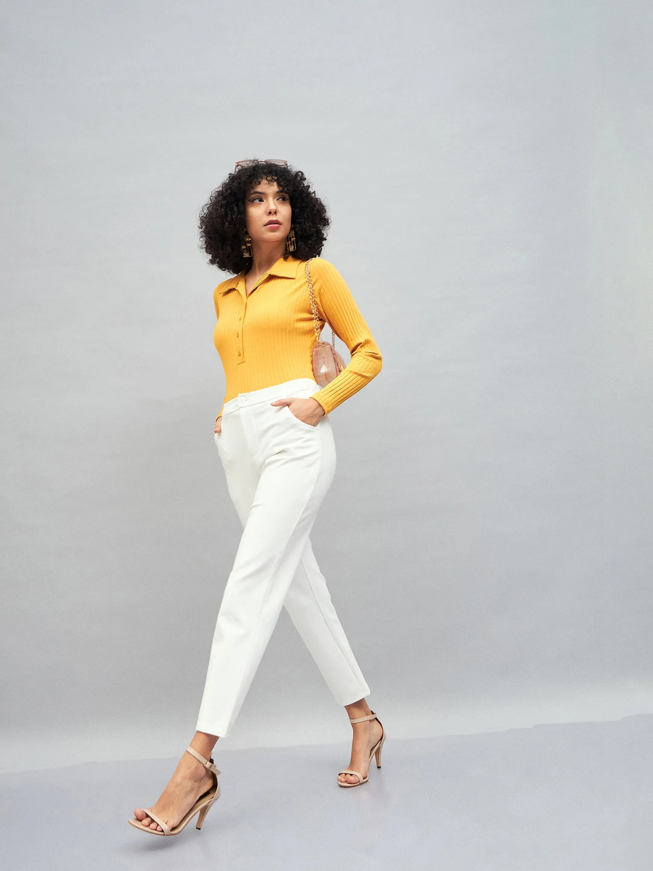 Women White Roma Tapered Pants