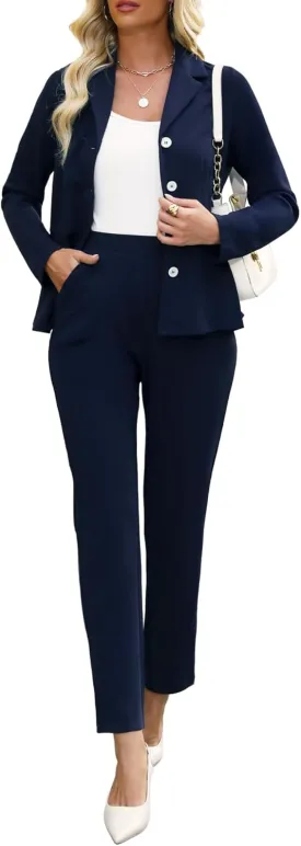 Women's Business Pant Suits Dressy Casual Long Sleeve 2 Piece Blazer Set for Office Work Outfits 2025