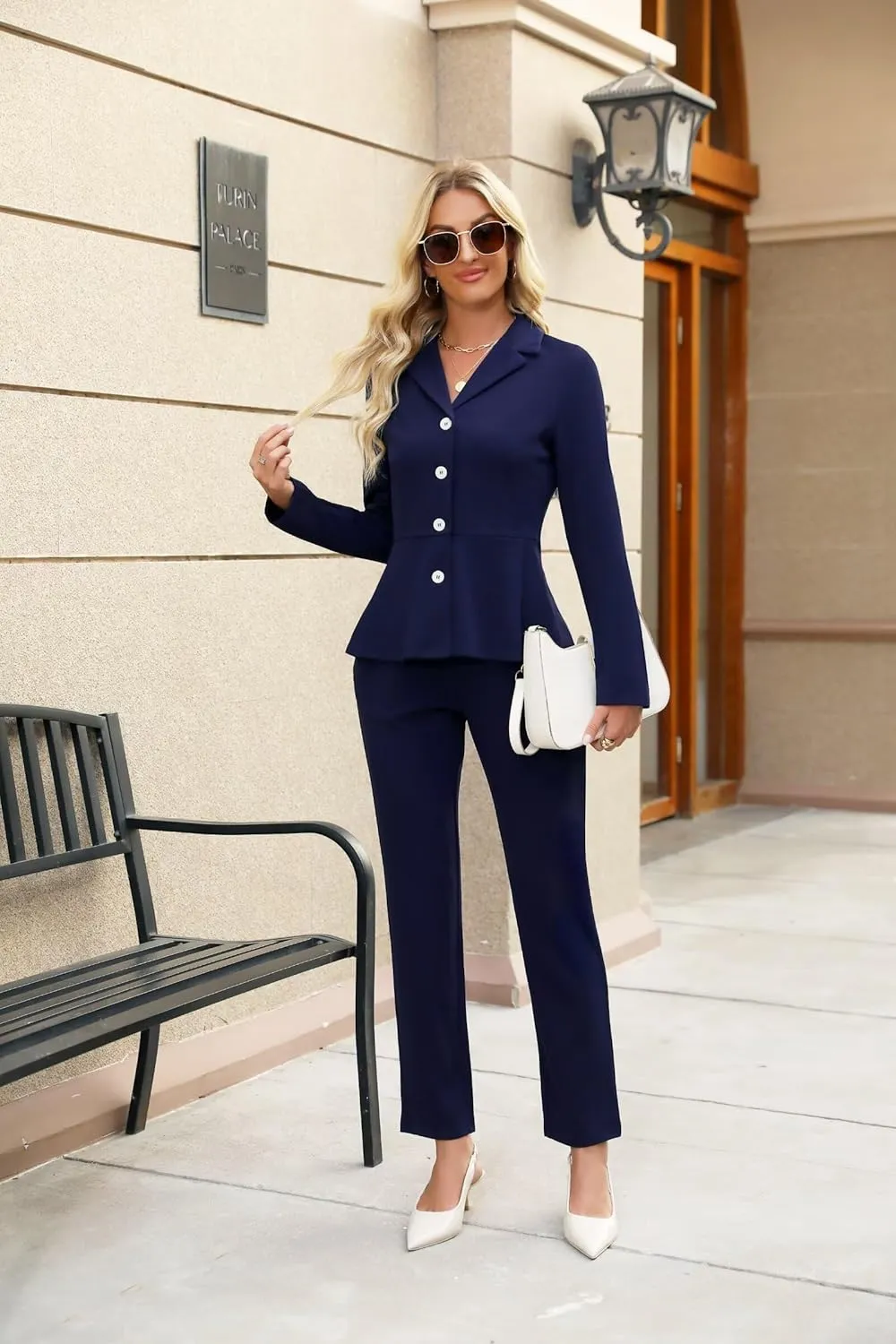 Women's Business Pant Suits Dressy Casual Long Sleeve 2 Piece Blazer Set for Office Work Outfits 2025