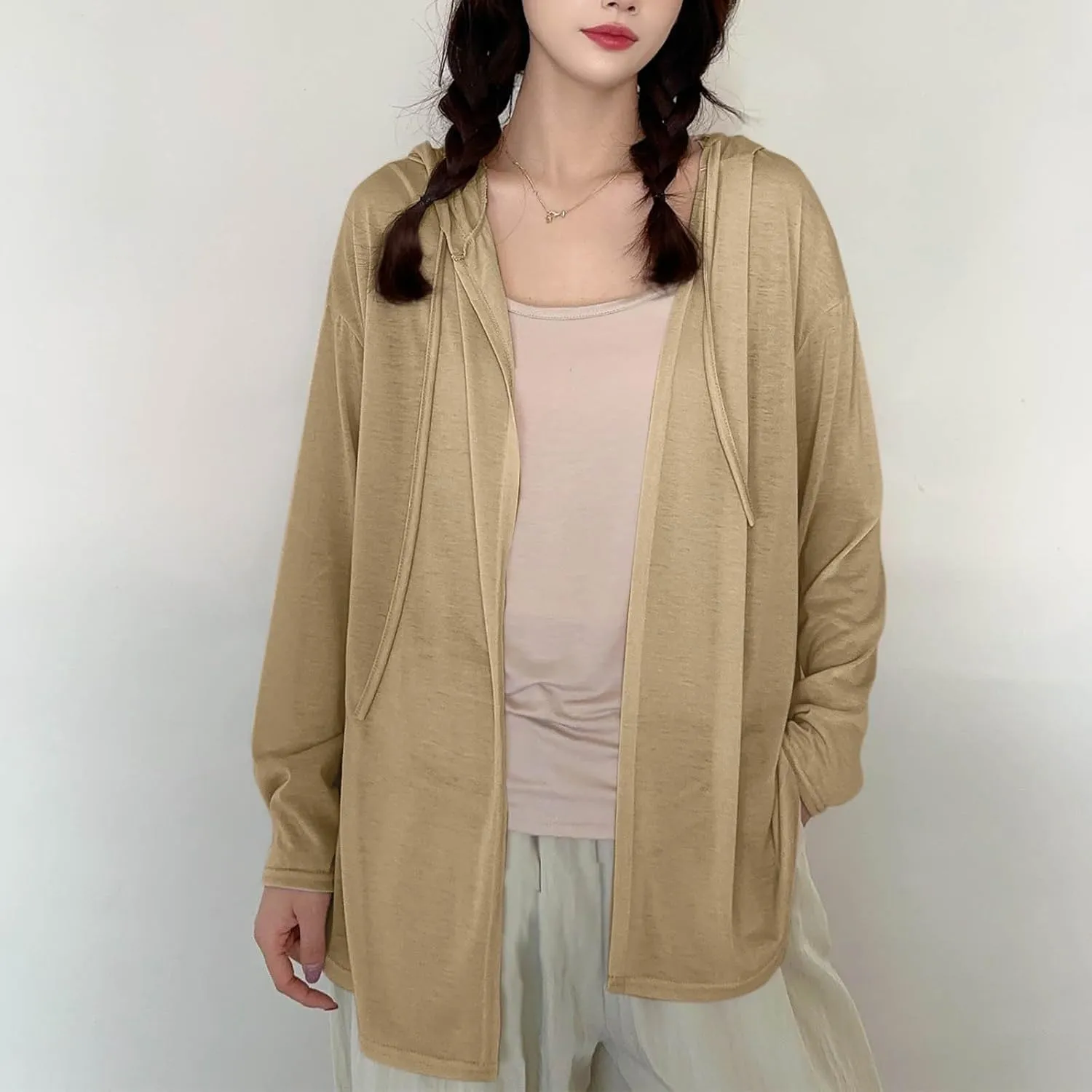 Womens Lightweight Casual Hoodie Cardigans Open Front Cover Ups Long Sleeve Outwear Coat Sun Protection Cover Clothes