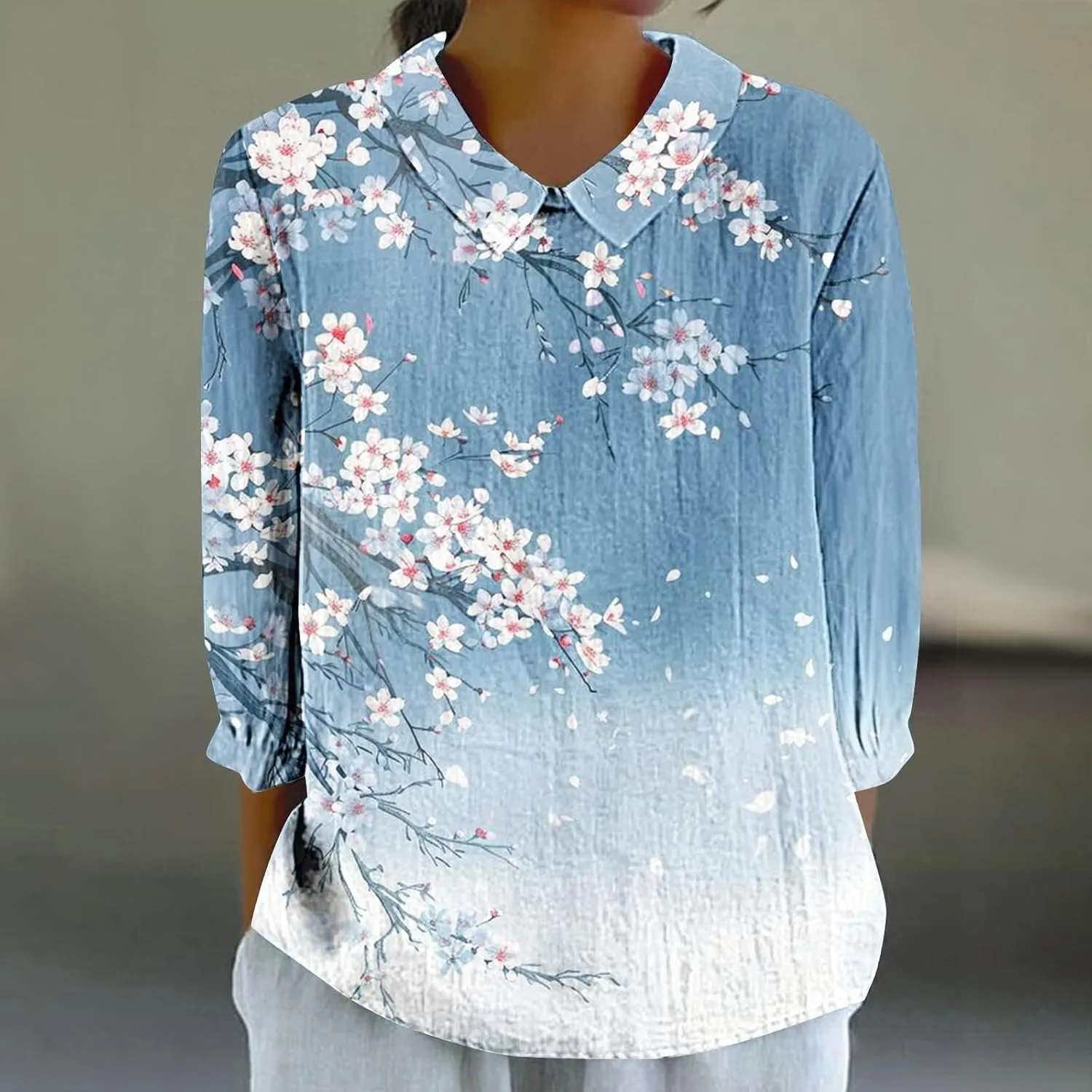 Womens Linen Tops Tops Summer Casual V Neck Tshirt Ladies 2024 Floral Print Daily Tees Tunic White Blouse for Women