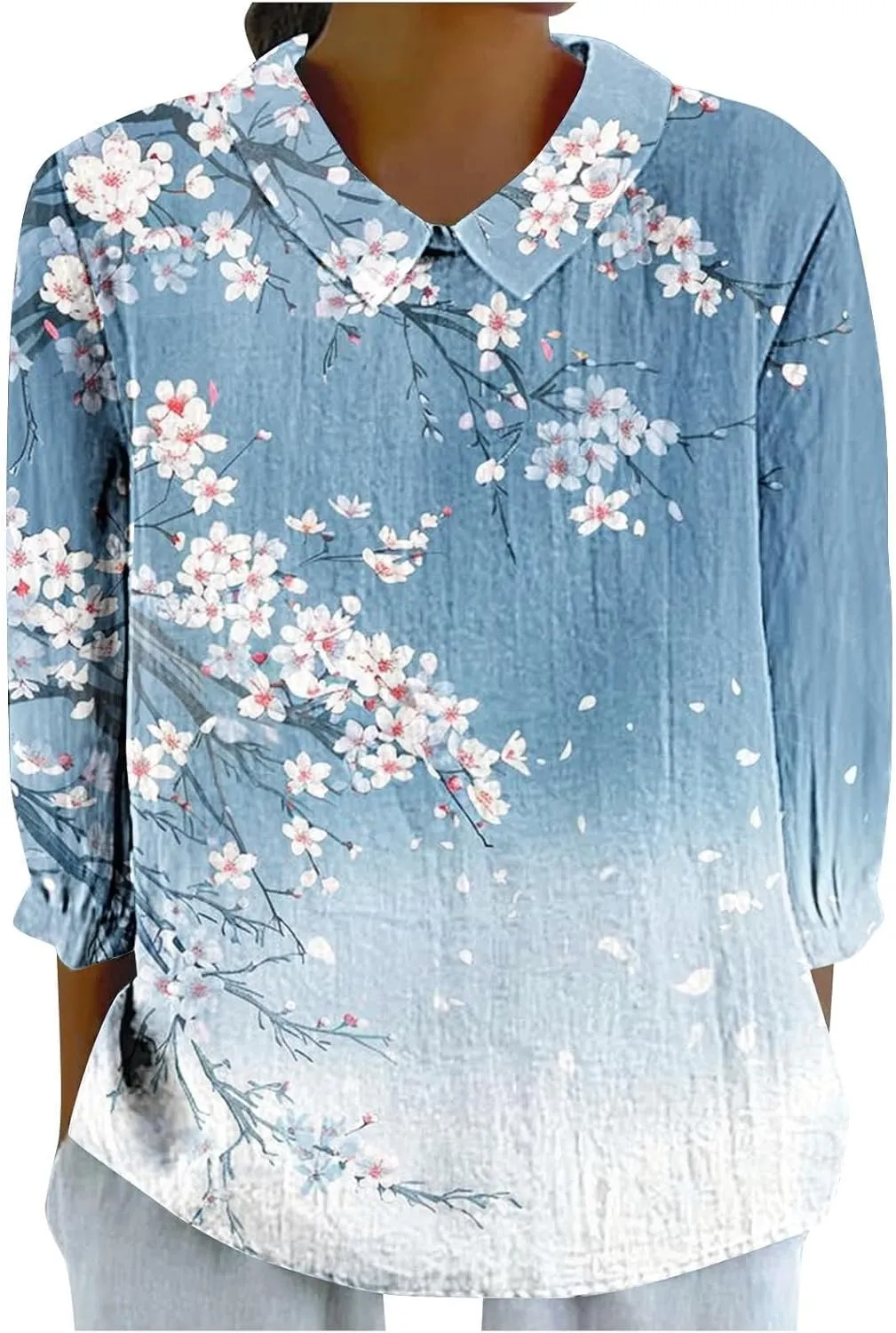 Womens Linen Tops Tops Summer Casual V Neck Tshirt Ladies 2024 Floral Print Daily Tees Tunic White Blouse for Women