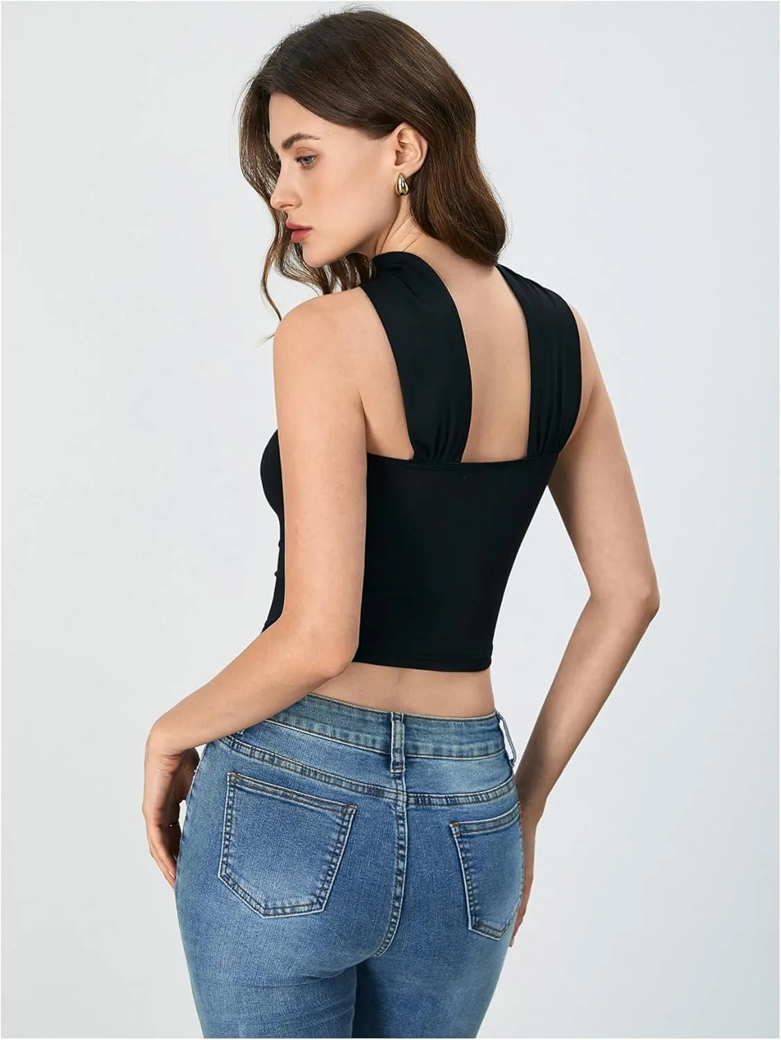Women's Strapless Tube Tops Sleeveless Crop Bandeau Top with Scarf Y2K Going Out Outfit