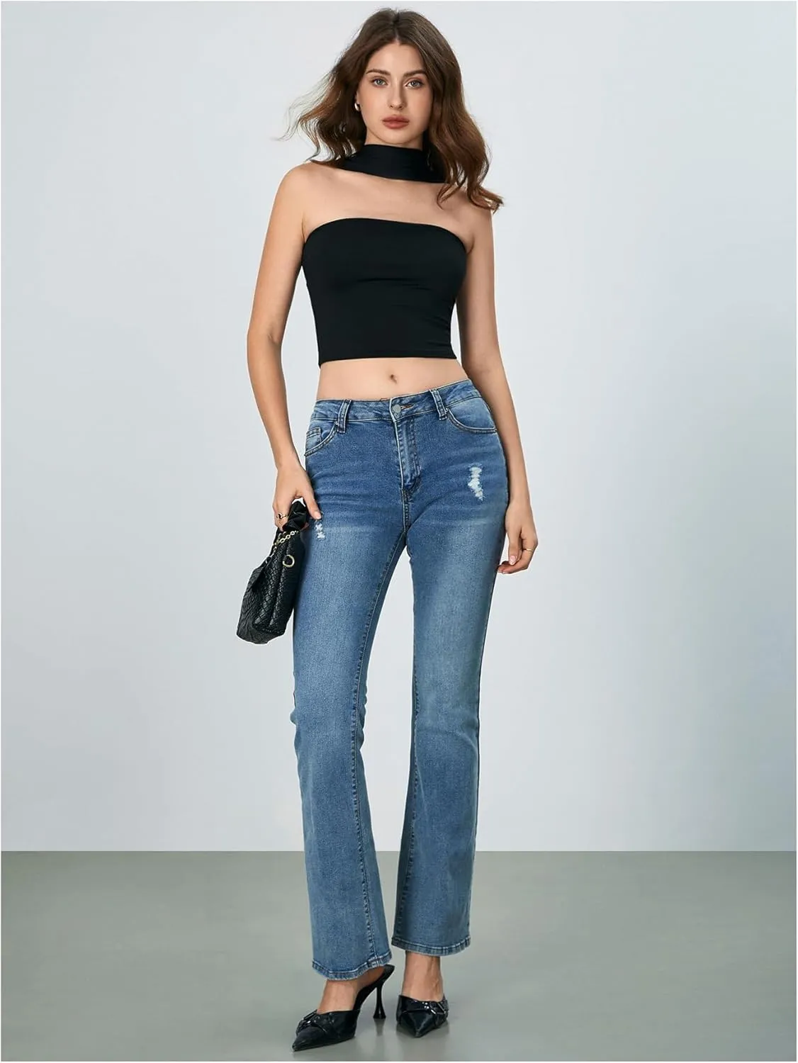 Women's Strapless Tube Tops Sleeveless Crop Bandeau Top with Scarf Y2K Going Out Outfit