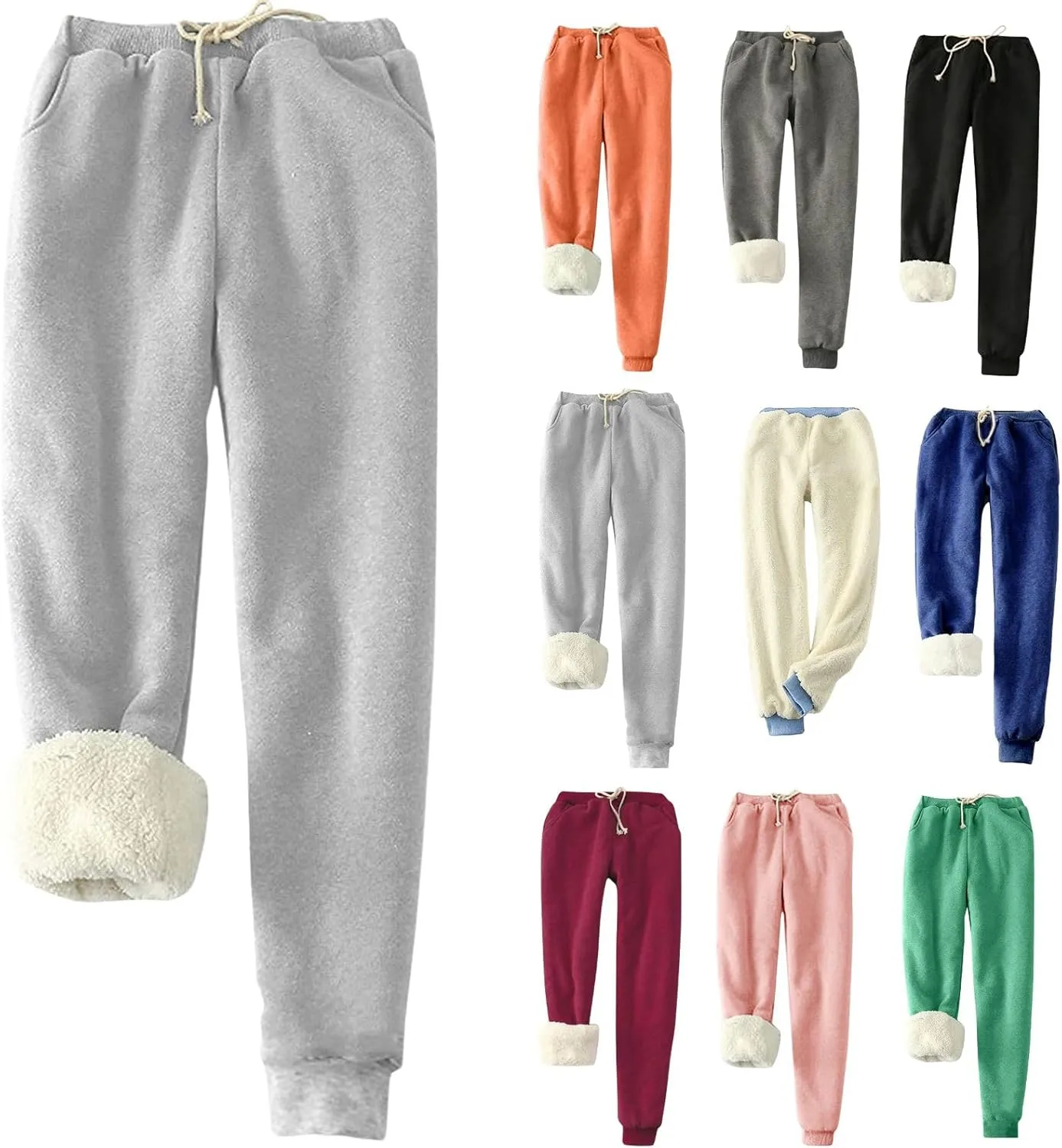 Women's Winter Warm Fleece Joggers Pants Drawstring Casual Sherpa Lined Athletic Active Sweatpants