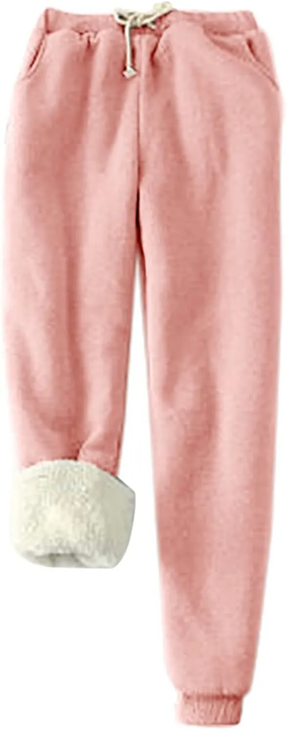Women's Winter Warm Fleece Joggers Pants Drawstring Casual Sherpa Lined Athletic Active Sweatpants