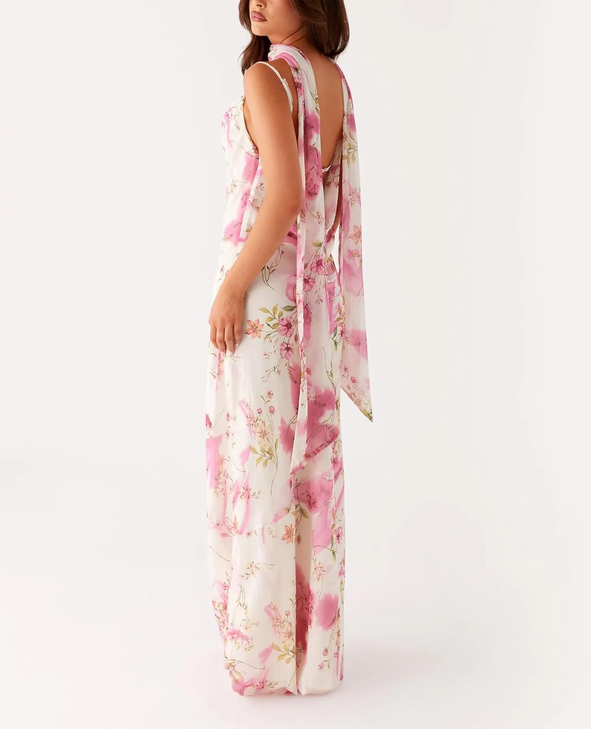 Y2k Spaghetti Strap Dress with Scarf Formal Backless Cutout Cocktail Long Dress Bow Tie Back Maxi Dresses for Women