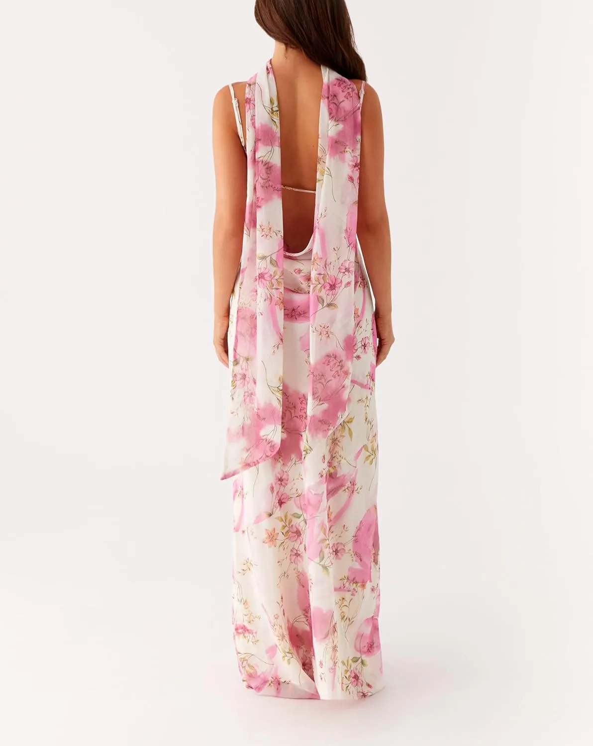 Y2k Spaghetti Strap Dress with Scarf Formal Backless Cutout Cocktail Long Dress Bow Tie Back Maxi Dresses for Women